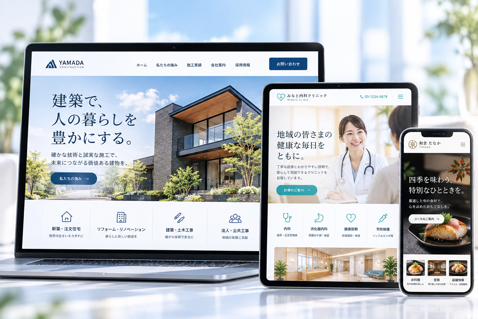 建築・クリニック・和食店のコーポレートサイト例 2